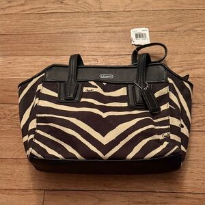 Coach Zebra Print Satchel in Black and Cream